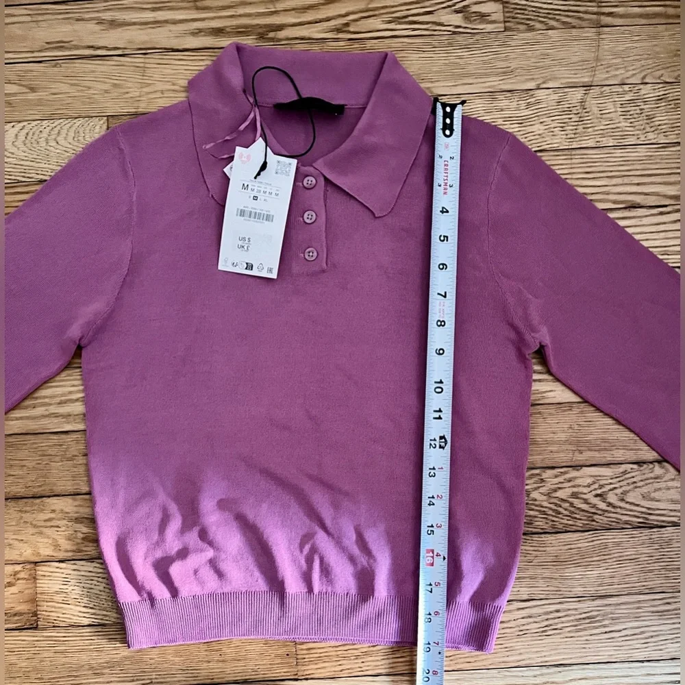 Zara Pink Short-Sleeve Polo Sweater
